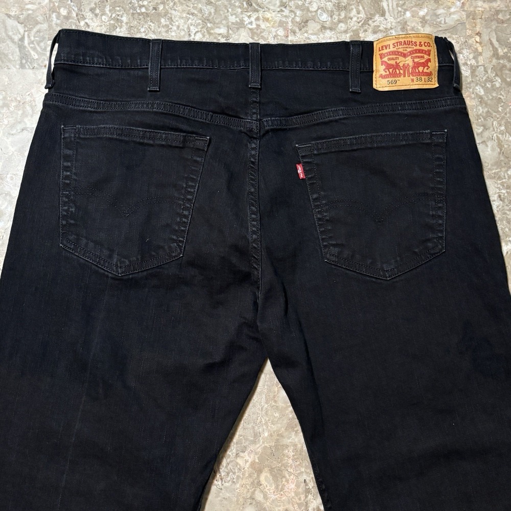 Levi's Jeans Mens 38x32 (fits 38x30) Black 569 Loose Straight Baggy 9" Leg Open